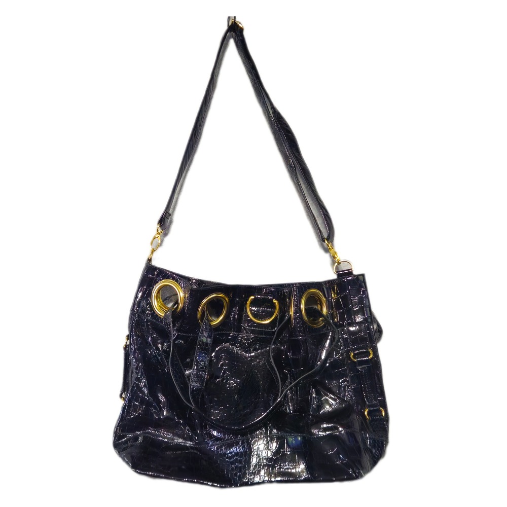 Big Buddha Womens Large Black Croc Embossed Tote Bag Gold Grommet Shoulder Bag